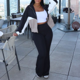 SC Long Sleeve Zipper Color Block Two Piece Pants Set AIL-301