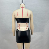 SC PU Leather Solid Color Sexy Skirts Set GPBY-13518