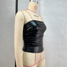 SC Fashion Solid PU Leather Wrap Chest Tops GPBY-16779