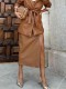 SC Solid Color High Waist PU Split Long Skirt GPBY-14782