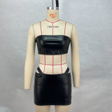 SC PU Leather Solid Color Sexy Skirts Set GPBY-13518