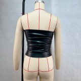 SC Fashion Solid PU Leather Wrap Chest Tops GPBY-16779