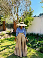SC Stripe Shirt And Long Big Swing Skirt 2 Piece Set OLYF-6168