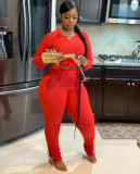 SC Long Sleeve Solid Color Two Piece Pants Set QXTF-8112