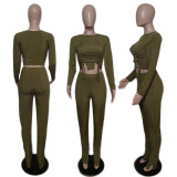 SC Long Sleeve Solid Color Two Piece Pants Set QXTF-8112