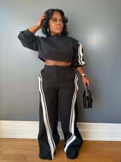 SC Stripe Long Sleeve Sweatshirt Straight Pants Suit OLYF-6167