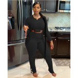 SC Long Sleeve Solid Color Two Piece Pants Set QXTF-8112