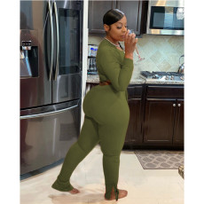 SC Long Sleeve Solid Color Two Piece Pants Set QXTF-8112