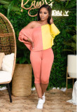 SC Slash Shoulder Color Block Two Piece Pants Set QXTF-883