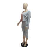 SC Slash Shoulder Color Block Two Piece Pants Set QXTF-883