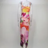 SC Fashion Print Backless Sling Maxi Dress GPBY-14466