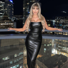 SC PU Leather Sling Vest Midi Dress GPBY-13384