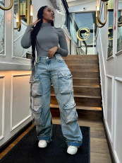 SC Fashion Multi Pockets Straight Jeans SH-S391298
