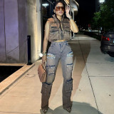 SC Plus Size Tassel Hanging Rhinestone Multi-Pocket Jeans GAKF-41117