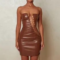 SC Sexy Tube Top PU Bandage Dress GPBY-13712