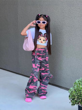 SC Kids Girl Print T Shirt And Camouflage Pants Suit GYMF-137
