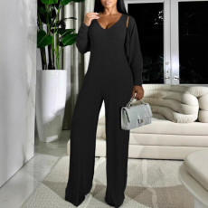 SC Fashion Long Sleeve Solid Color Jumpsuit 2 Piece Set ZDF-31375