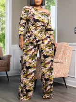 SC Print Single Shoulder Long Sleeve Pants Suit ZDF-31381