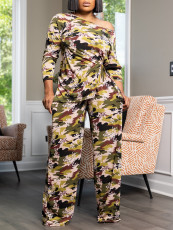 SC Print Single Shoulder Long Sleeve Pants Suit ZDF-31381