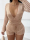 SC Pre Order: About 7 work days shipping V Neck Stripe Knits Color Block Skinny Romper YUEM-600622