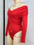 SC Solid Color V Neck Patchwork Bodysuit GPBY-16352
