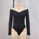 SC Solid Color V Neck Patchwork Bodysuit GPBY-16352
