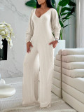 SC Fashion Long Sleeve Solid Color Jumpsuit 2 Piece Set ZDF-31375