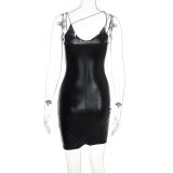 SC V Neck PU Leather Backless Mini Dress GPBY-1547