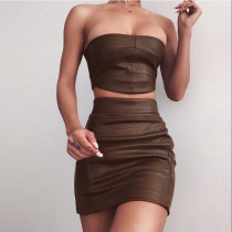SC Sexy PU Leather Tube Top Two Piece Skirt Set GPBY-1532