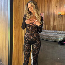 SC Hollow Out Zipper Long Sleeve Jumpsuit GPBY-14771