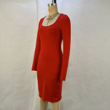 SC Square Neck Solid Color Midi Dress GPBY-14582