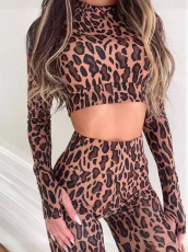 SC Leopard Print Crop Tops Two Piece Pants Set GPBY-15749