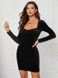 SC Velour Solid Color Bodycon Dress GYSQ-CDDI0840