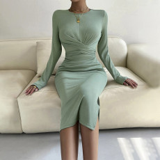 SC Long Sleeve Slim Solid Color Midi Dress GYSQ-QDCH1610