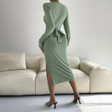 SC Long Sleeve Slim Solid Color Midi Dress GYSQ-QDCH1610
