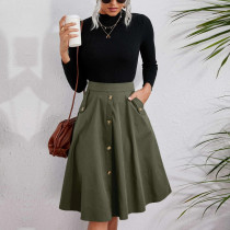 SC Solid Color Big Swing Mid-length Skirt GYSQ-CRCH0920