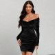 SC Off Shoulder Velour Long Sleeve Dress GYSQ-CDDG1970
