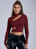 SC Solid Color Hollow Out T Shirt GYSQ-CTDJ1840