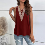 SC Hollow Out V Neck Solid Color Top GYSQ-CVCL0220