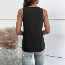 SC Hollow Out V Neck Solid Color Top GYSQ-CVCL0220