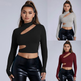 SC Solid Color Hollow Out T Shirt GYSQ-CTDJ1840