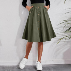 SC Solid Color Big Swing Mid-length Skirt GYSQ-CRCH0920