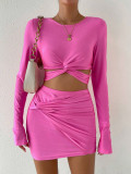 SC Solid Color T Shirt Skirt Two Piece Set GYSQ-ZUDH0150
