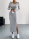 SC Solid Color Long Sleeve Split Midi Dress GYSQ-CDEF1830