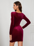 SC Velour Solid Color Bodycon Dress GYSQ-CDDI0840