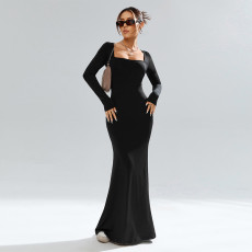 SC Square Neck Long Sleeve Knits Maxi Dress GYSQ-CDDI0150