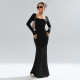 SC Square Neck Long Sleeve Knits Maxi Dress GYSQ-CDDI0150