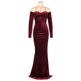 SC Long Sleeve Off Shoulder Split Maxi Dress AIL-303