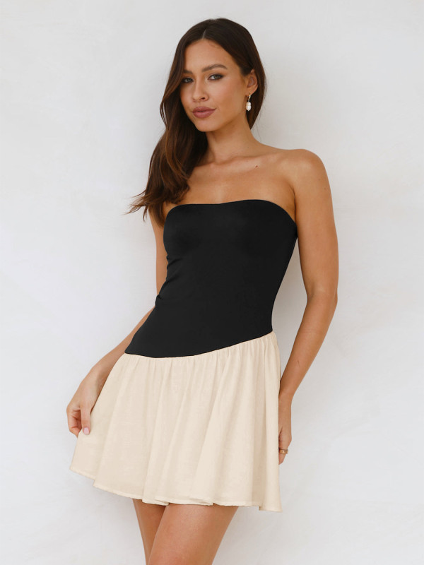 SC Pleated Splicing Tube Tops Dress GPBY-15791