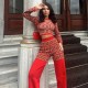SC Print Plaid Long Sleeve Tops Loose Pant Suit GPBY-16523